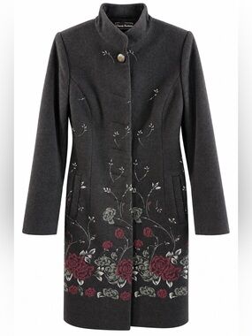 Classic Fashion by Master B 100% Wool Floral Rose Long Coat Gothic Romantic S